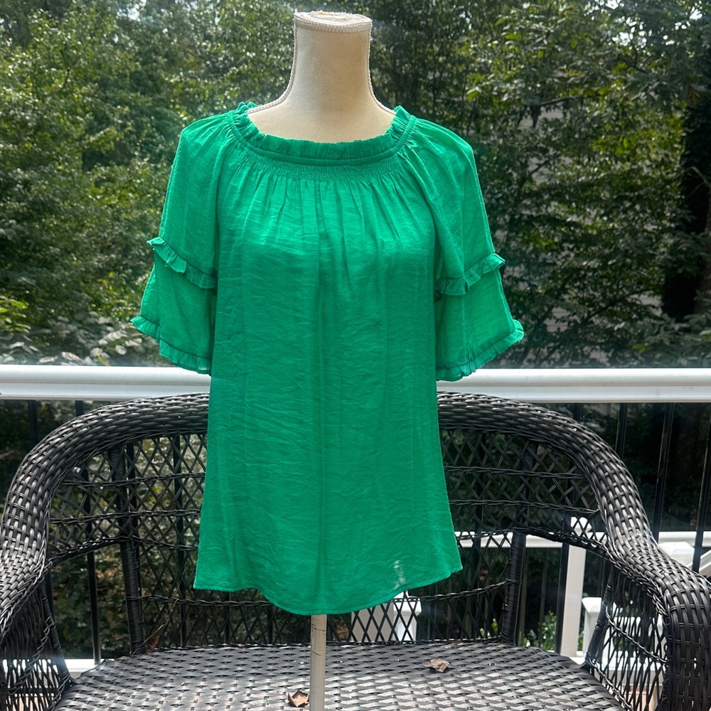 Nanette Lepore Vibrant Green Ruffle Blouse